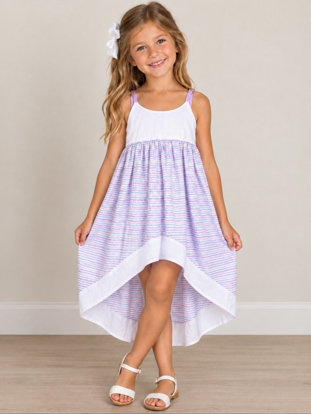 Pleiades girls pastel stripe high low dress